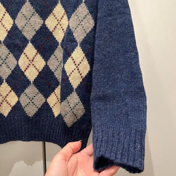 Highlands Shetland 100% Wool Blue White Diamond Sweater - Large - Picture 7 of 7